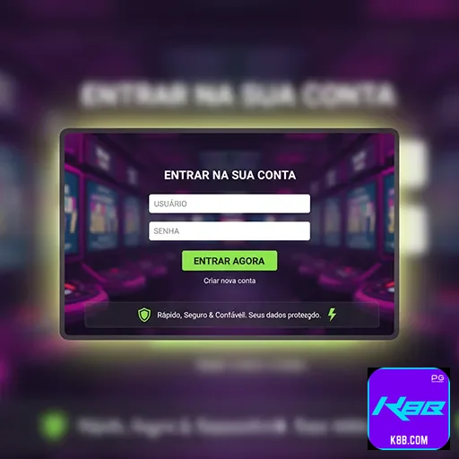 Login rápido no app k8b.com com navegação fluida